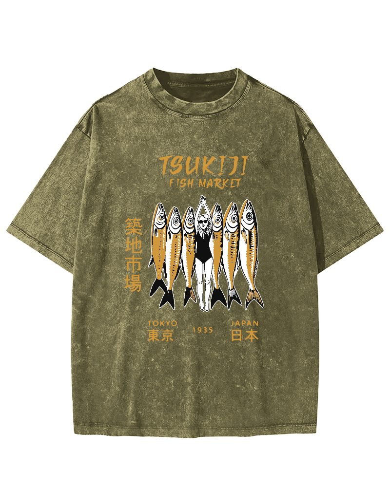 Tokyo Seafood Tsukiji Market Vintage Washed T-shirt