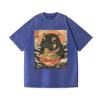 Ramen Hippo Ukiyoe Wave Vintage Wash Japanese Design T-Shirt