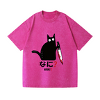 The Black Cat with a Knife Vintage Wash Japanese Design T-Shirt