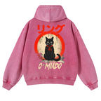 Black Cat Vintage Washed Cotton Back Art Hoodie