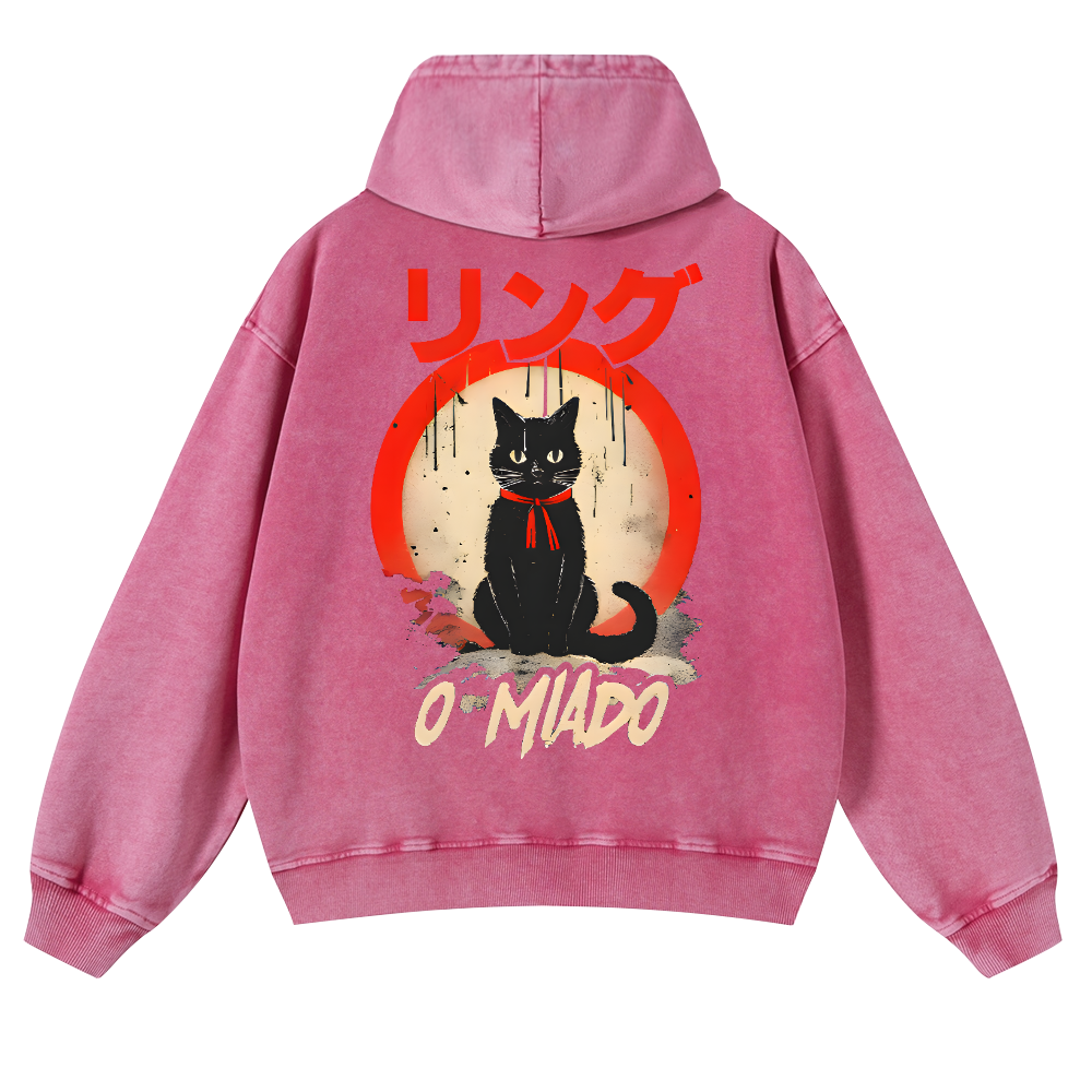 Black Cat Vintage Washed Cotton Back Art Hoodie