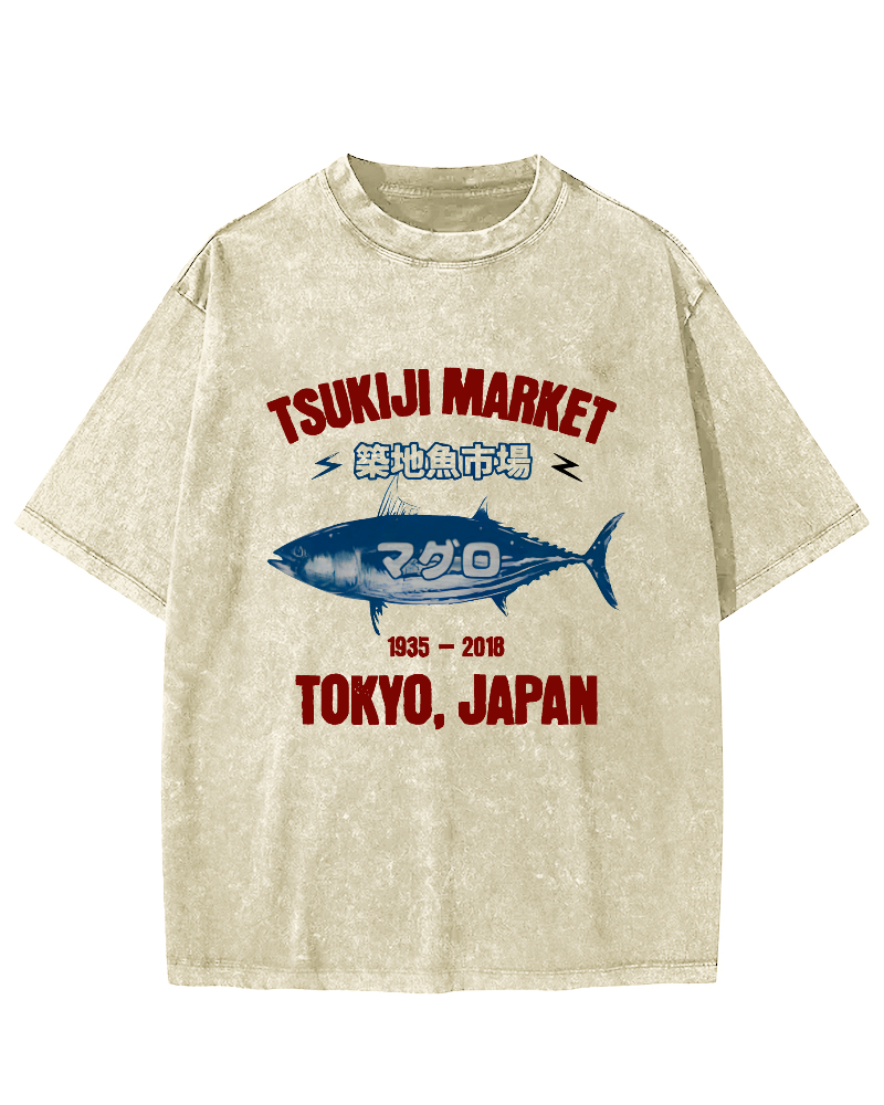 Japanese Tuna Pattern Vintage Distressed T-shirt