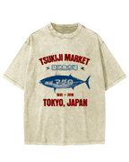 Japanese Tuna Pattern Vintage Distressed T-shirt