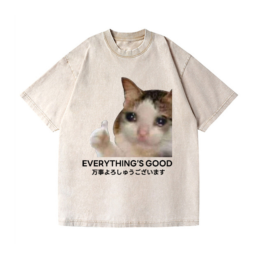 Cat Vintage Wash Japanese Design T-Shirt