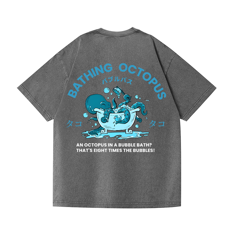Bubble Bath Octopus Vintage Wash Japanese Design Back Art T-Shirt