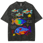 Unisex Colorful Cartoon Fish Washed Tee