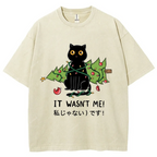 Unisex Christmas Cat Printed Washed Tee