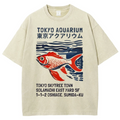 Unisex Japanese Style Fish Printed Washed Tee