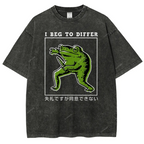Unisex Japanese Frog Printed Washed Tee