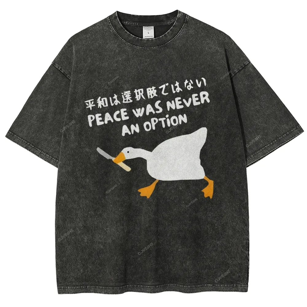 Unisex Goose Printed Washed Tee