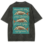Fishes Pattern Printed Washed Vintage Short Sleeves T-Shirt
