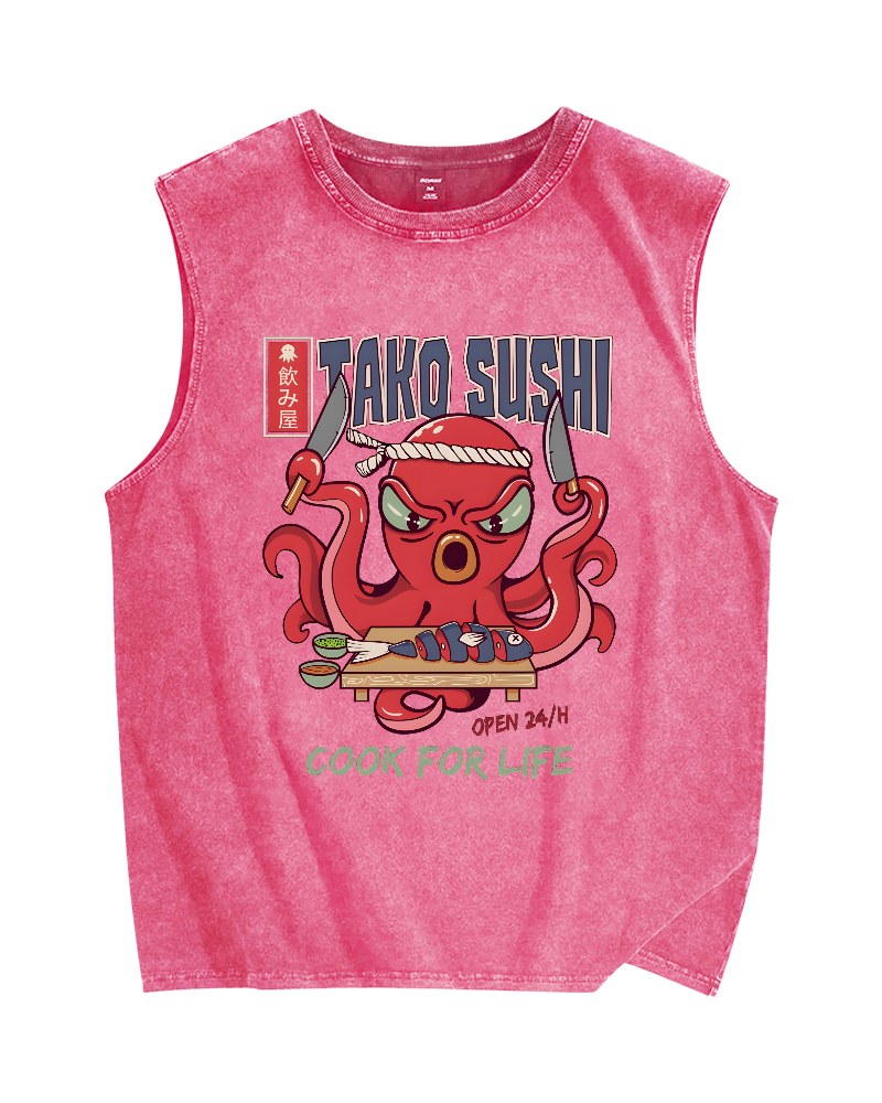 Tako Sushi Octopus Vintage Distressed Washed Tank Top