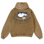 Pufferfish Vintage Washed Cotton Back Art Hoodie