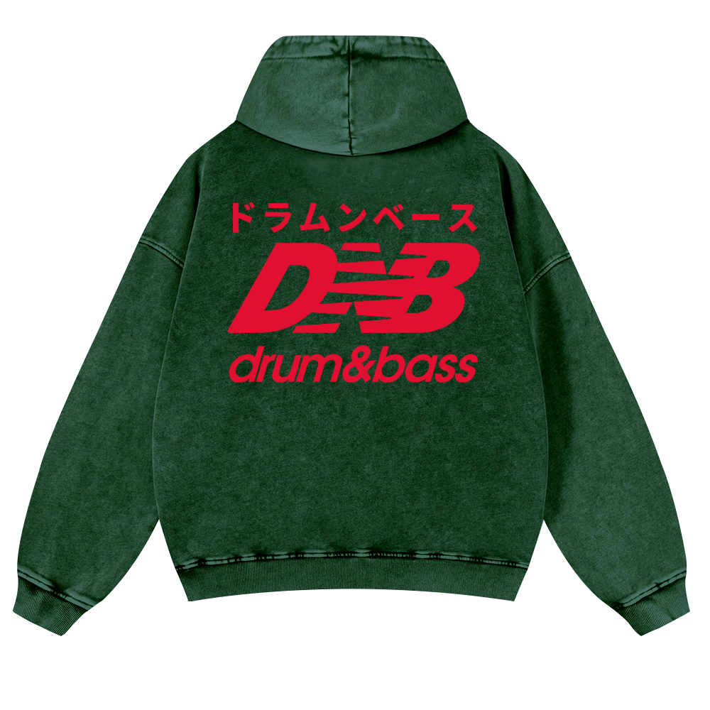 Drum and Bass Vintage Washed Cotton Back Art Hoodie