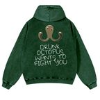 Drunken Octopus Vintage Washed Cotton Back Art Hoodie