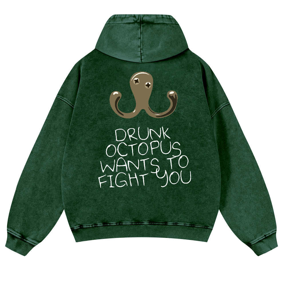 Drunken Octopus Vintage Washed Cotton Back Art Hoodie