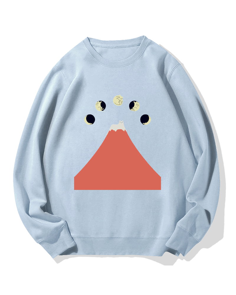 Fuji Mountain Cat Moon Cotton Sweatshirt