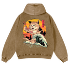 Ukiyoe Cat Vintage Washed Cotton Back Art Hoodie