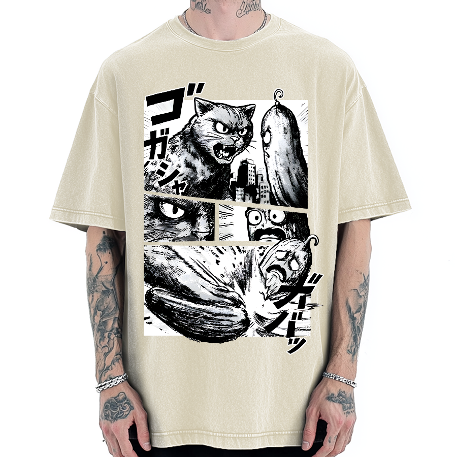 Cat vs Zucchini Vintage Washed T-shirt