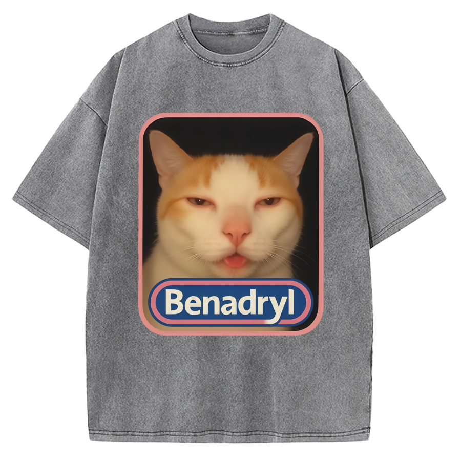 Benadryl Meme Cat Vintage Washed T-shirt