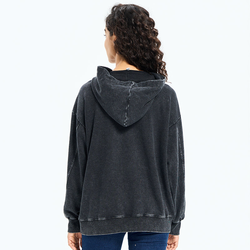 Japanese Fish Hold Up White Washed Hoodie