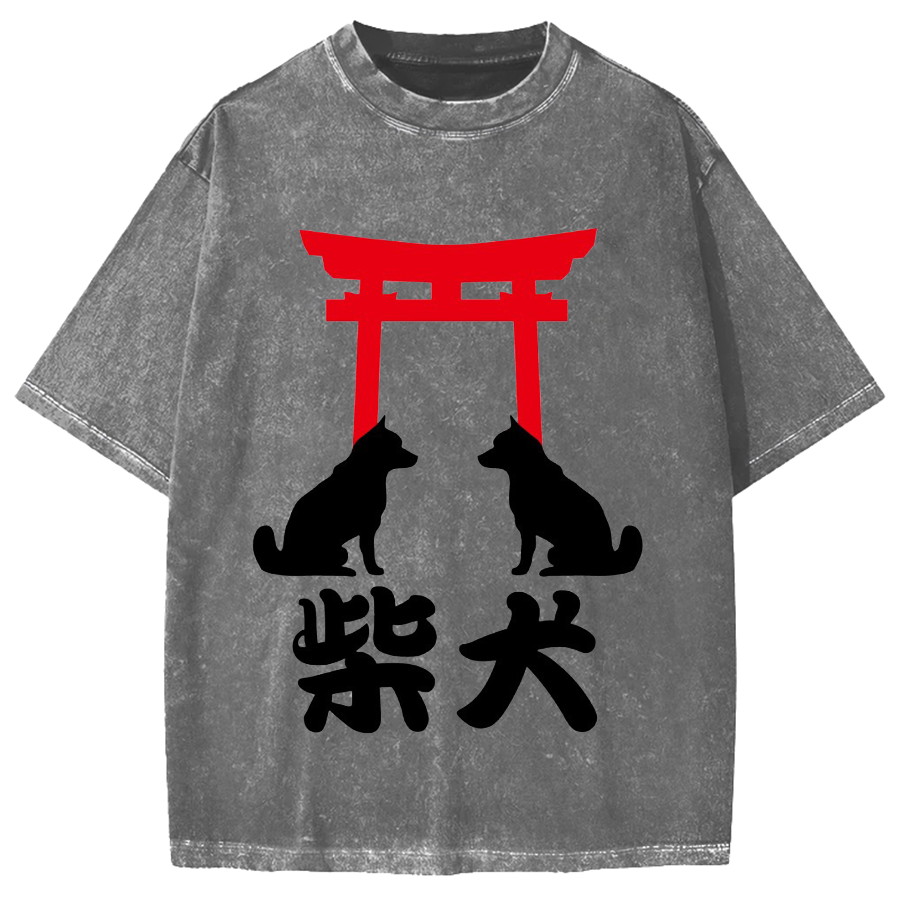 Shiba Dog Shrine Vintage Washed T-shirt