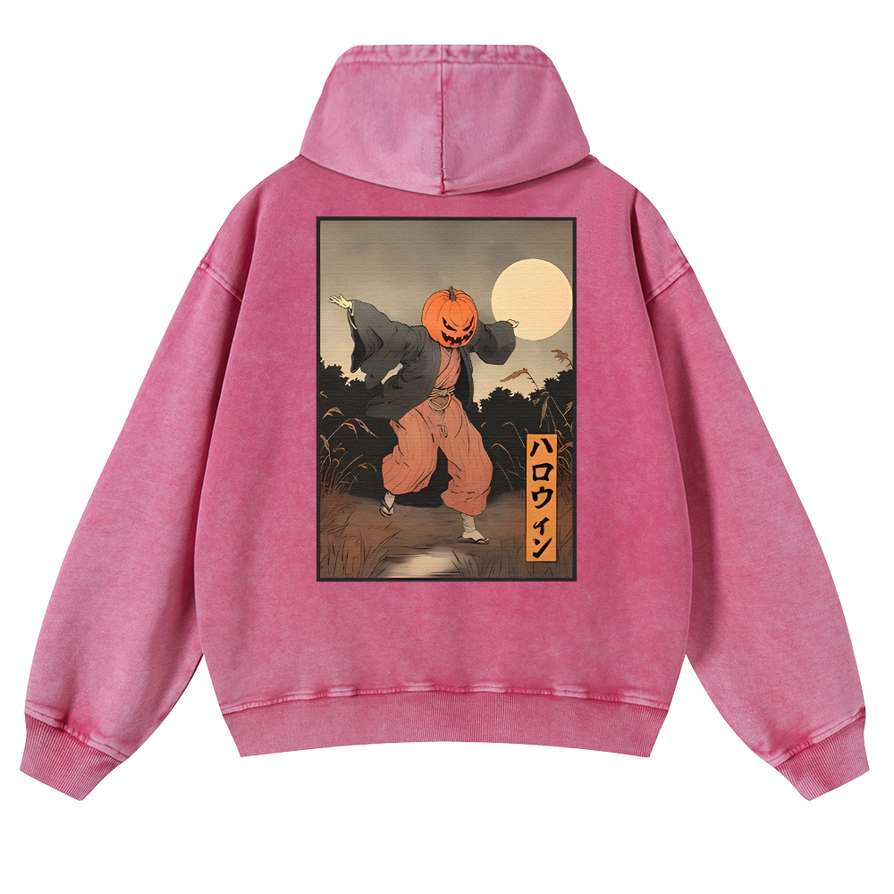 Kimono Pumpkin Person Vintage Washed Cotton Back Art Hoodie