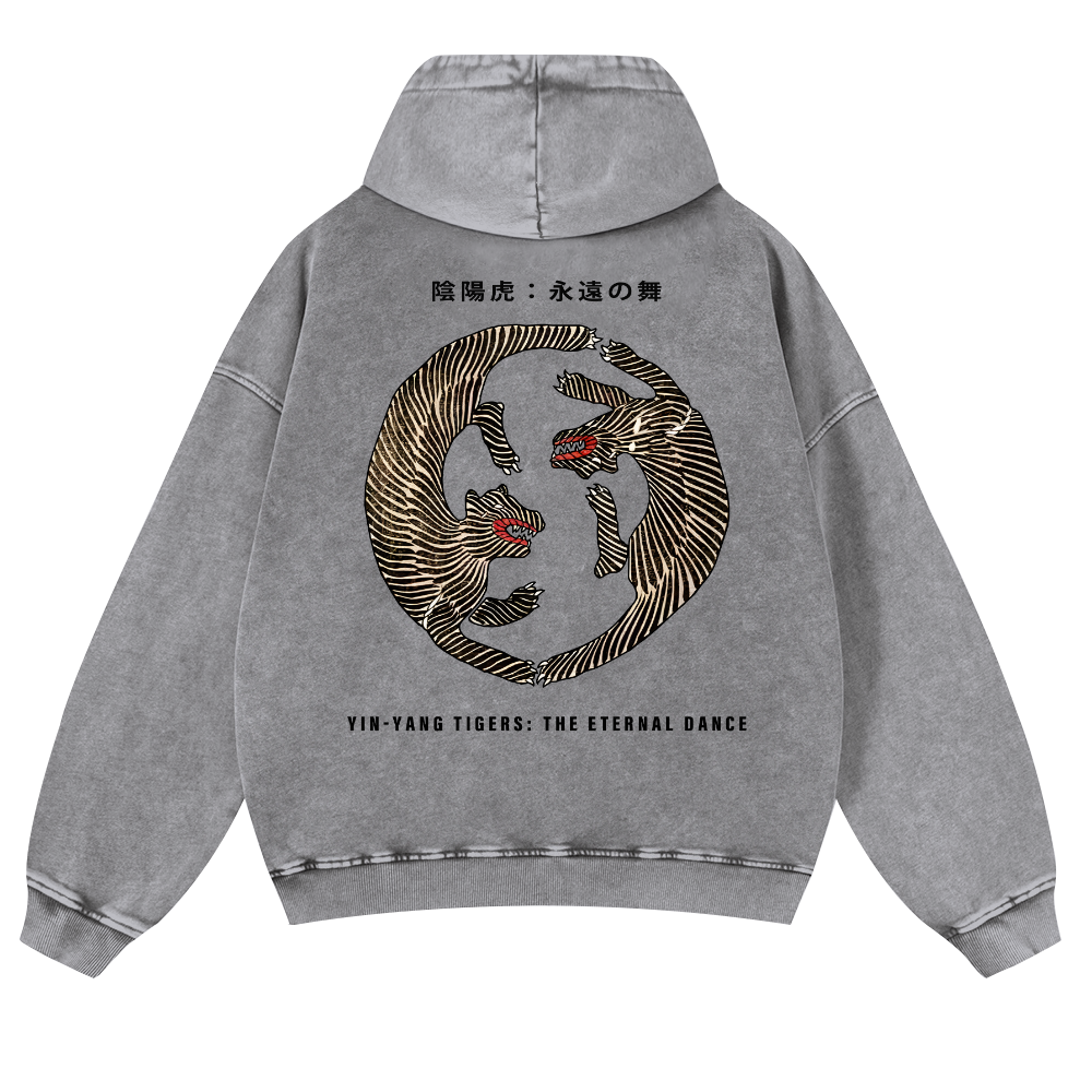 YIN-YANG Tigers Vintage Washed Cotton Back Art Hoodie
