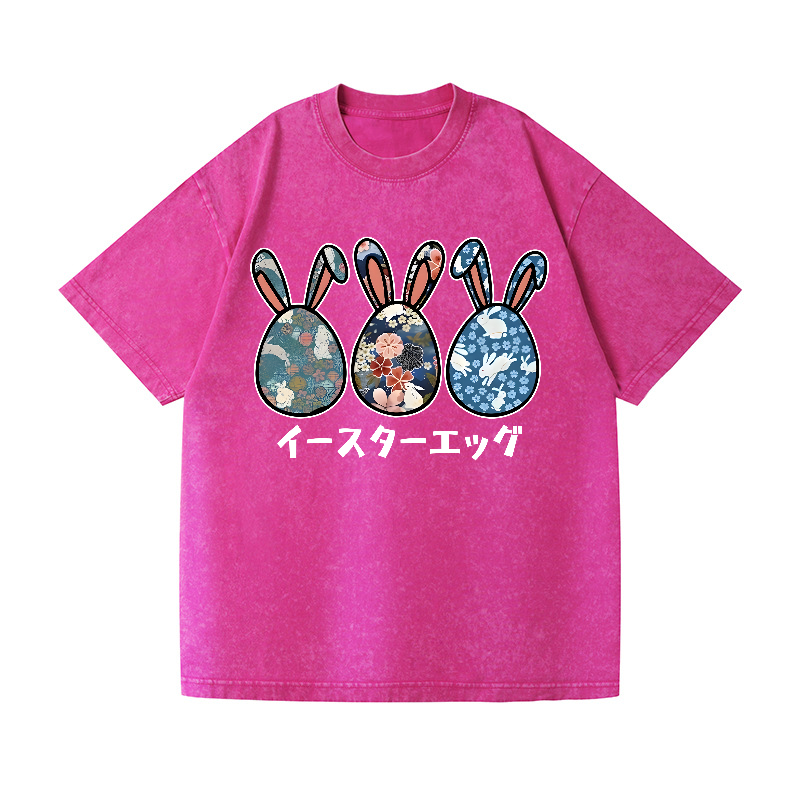 Rabbit Easter Eggs Vintage Wash Japanese Design T-Shirt
