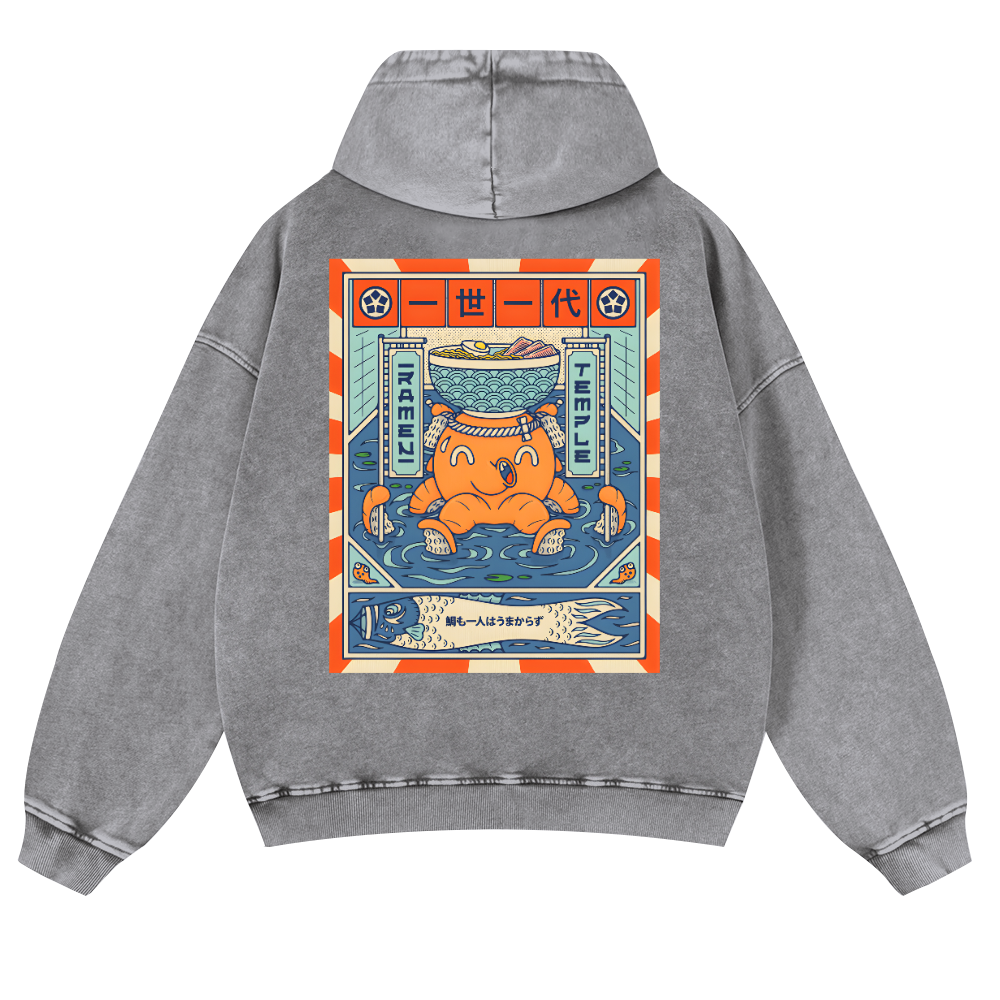 Ramen Octopus Vintage Washed Cotton Back Art Hoodie