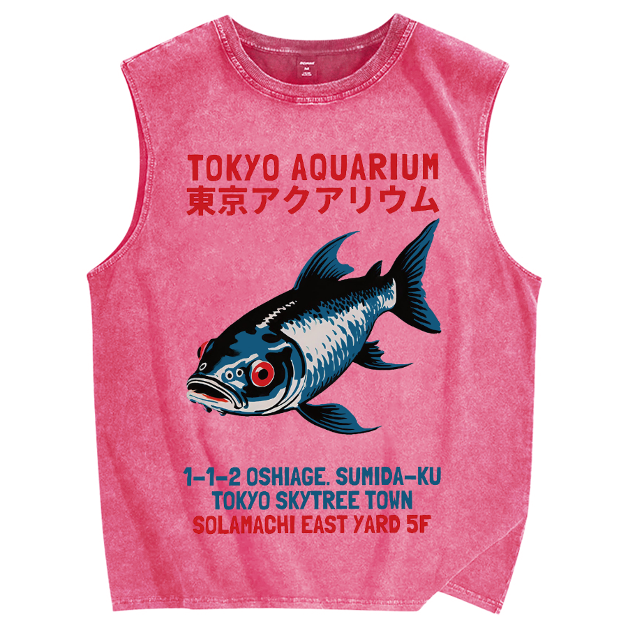 Tokyo Aquarium Japanese Vintage Distressed Washed Tank Top