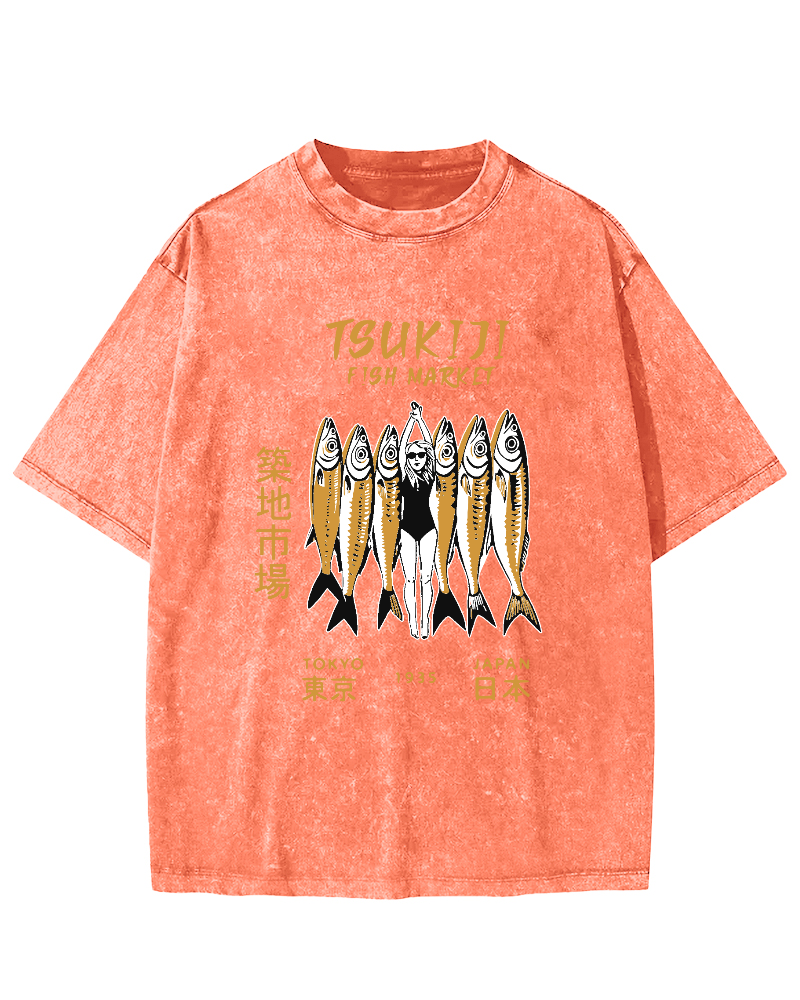 Tokyo Seafood Tsukiji Market Vintage Washed T-shirt