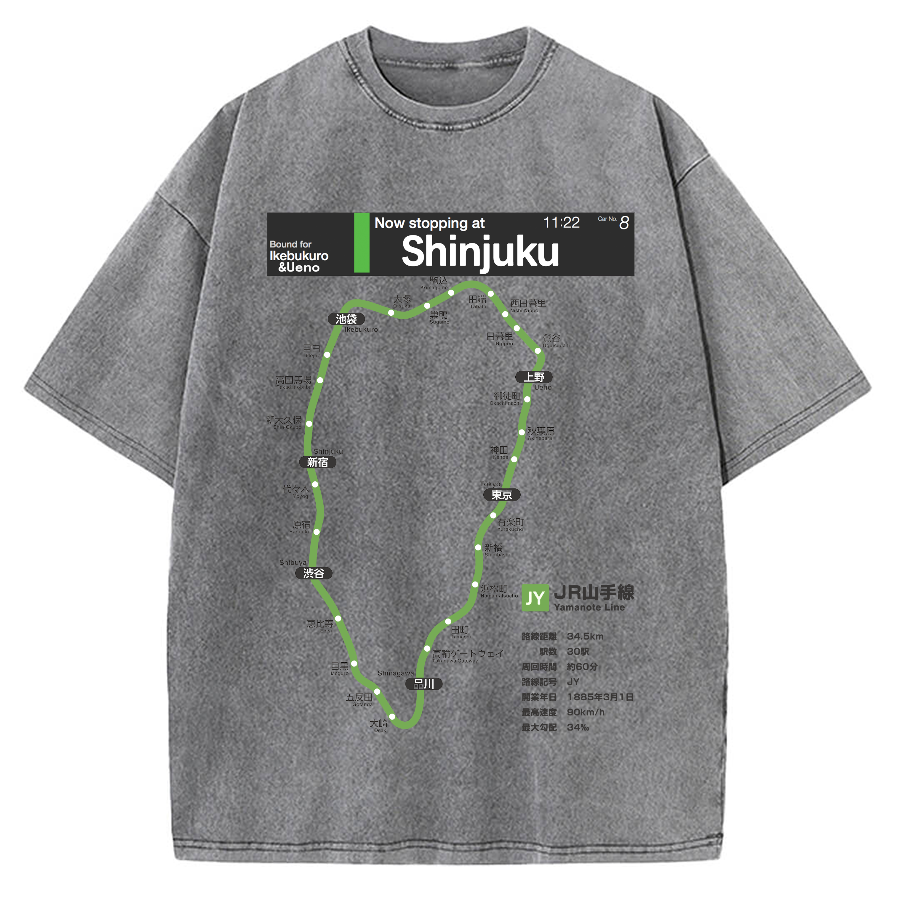 Yamanote Line route map Vintage Washed T-shirt