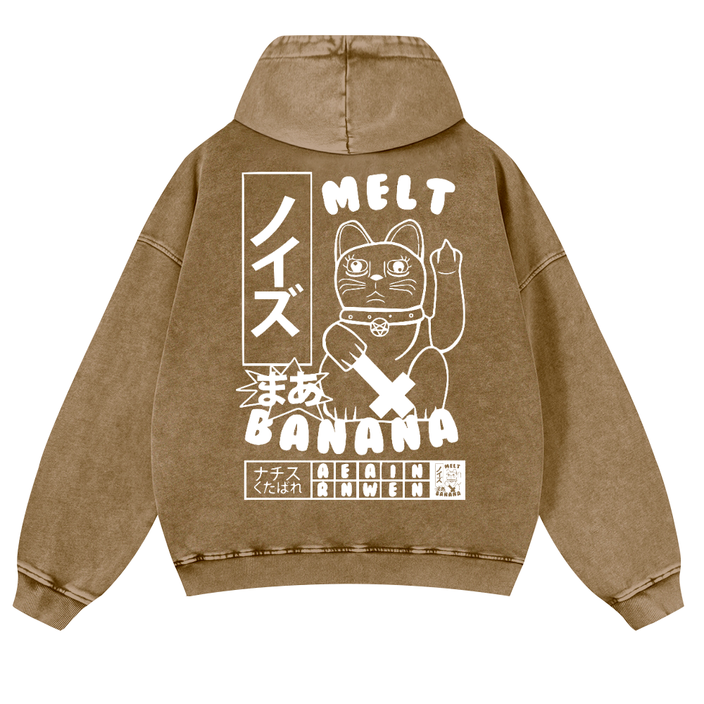 Cat Vintage Washed Cotton Back Art Hoodie