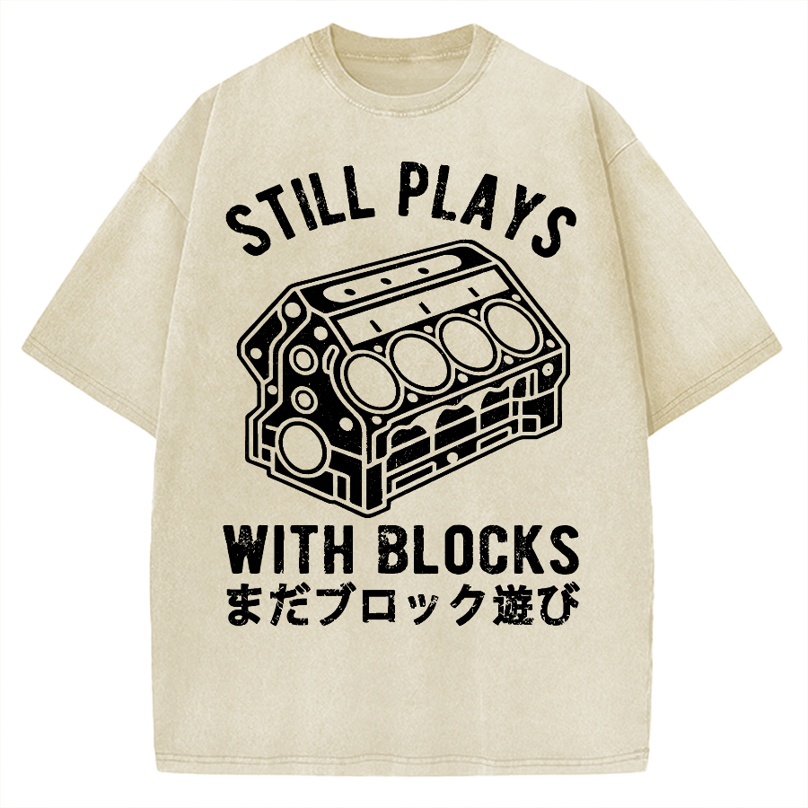 Funny Still Plays With Blocks Vintage Washed T-shirt