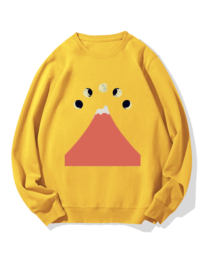 Fuji Mountain Cat Moon Cotton Sweatshirt