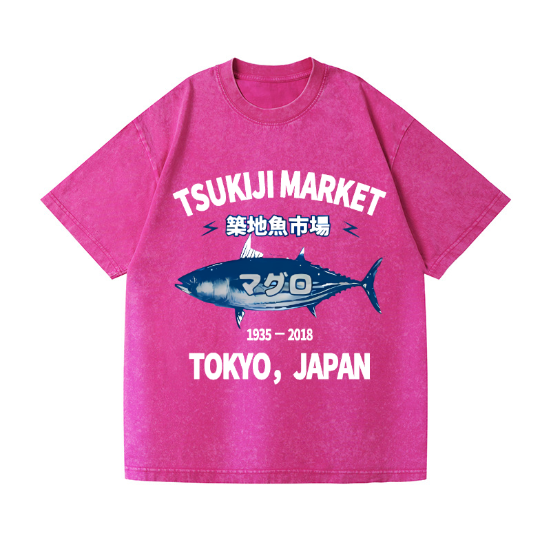 Tsukiji Market Tuna Fish Tokyo Japan Vintage Wash Japanese Design T-Shirt