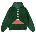 Mount Fuji Cat Moon Vintage Washed Cotton Back Art Hoodie