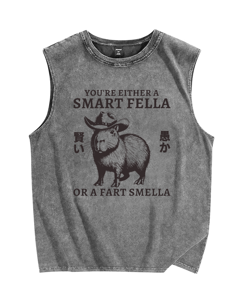 Smart Capybara Vintage Distressed Washed Tank Top