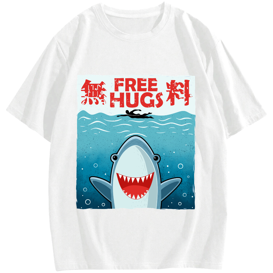 Free Shark Hug Cotton casual T-shirt