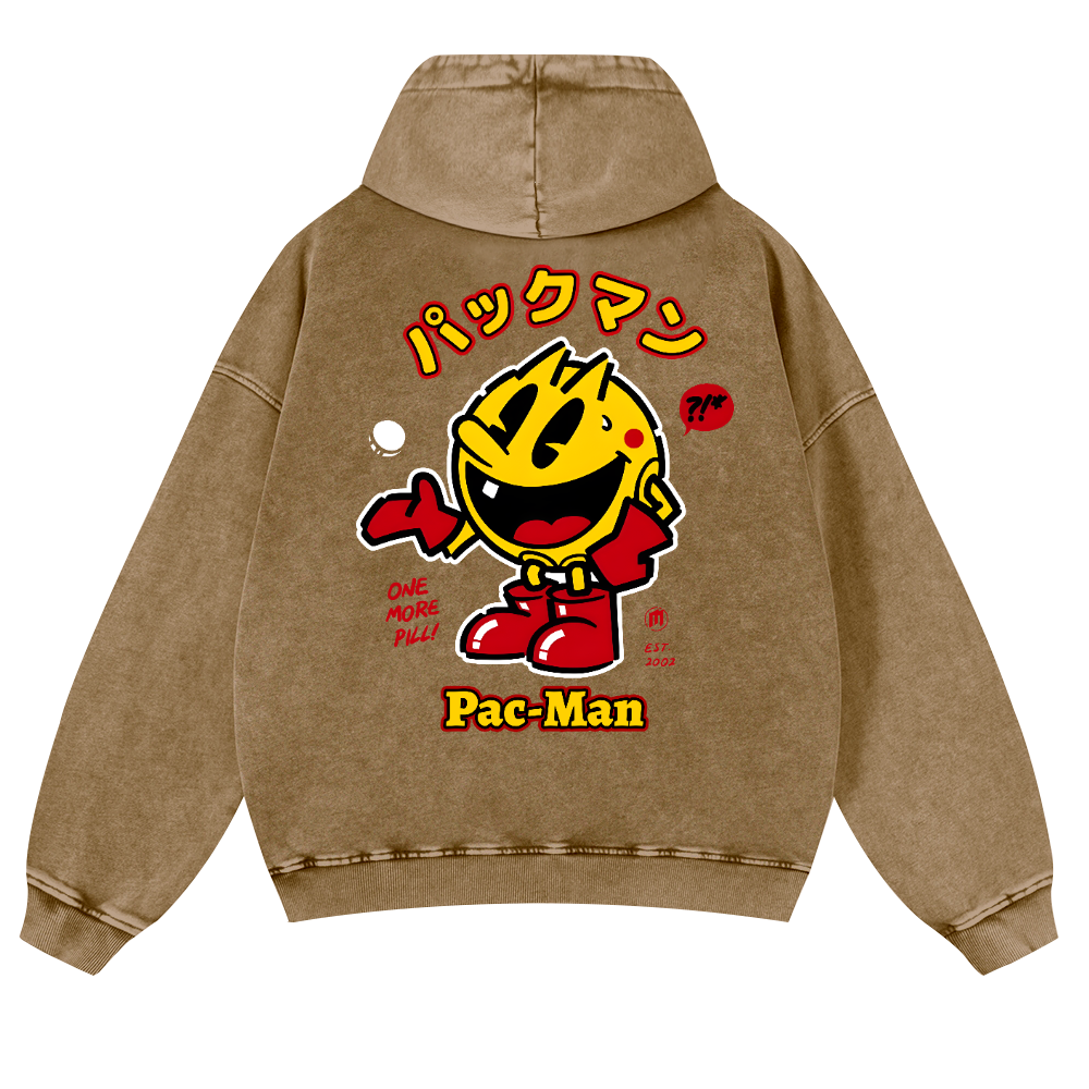 Pacman Vintage Washed Cotton Back Art Hoodie
