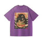 Ramen Hippo Ukiyoe Wave Vintage Wash Japanese Design T-Shirt