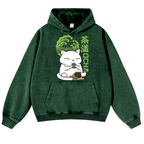 Tea Cat Vintage Washed Thick Cotton Hoodie
