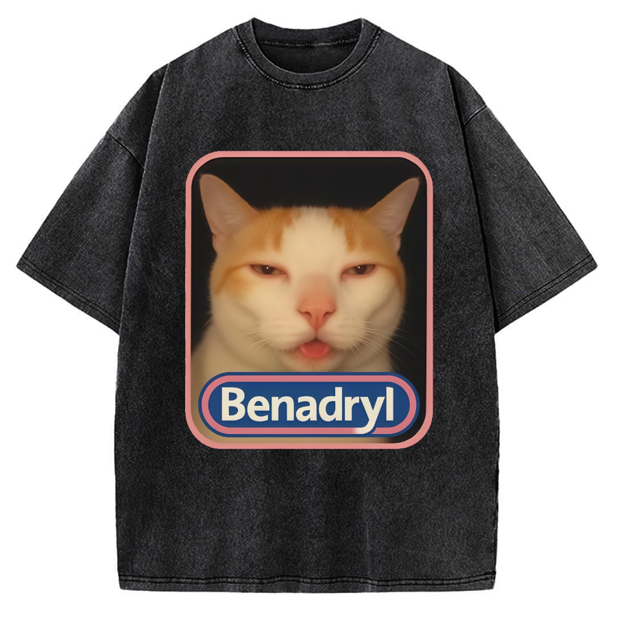 Benadryl Meme Cat Vintage Washed T-shirt