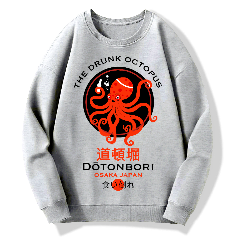 Japan Osaka Dotonbori Drunk Octpus Cotton Pullover Sweatshirt