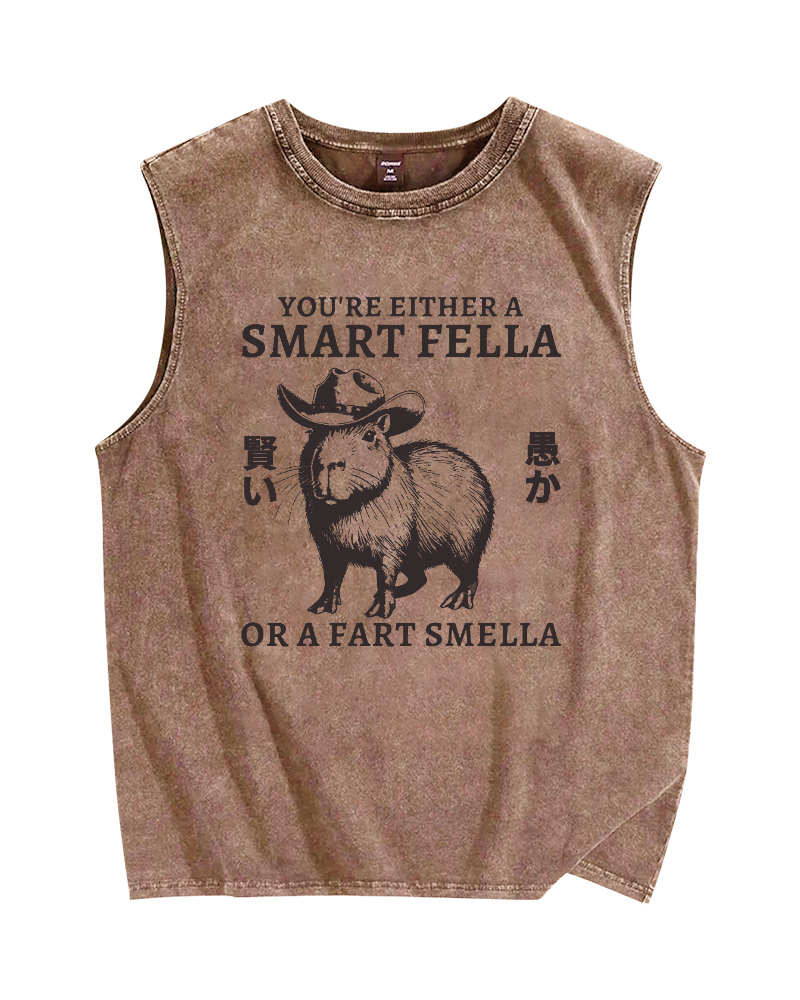 Smart Capybara Vintage Distressed Washed Tank Top