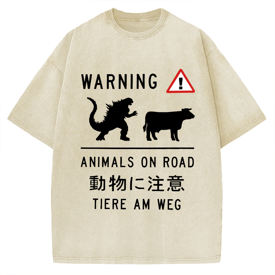 Animal On Road Vintage Washed T-shirt