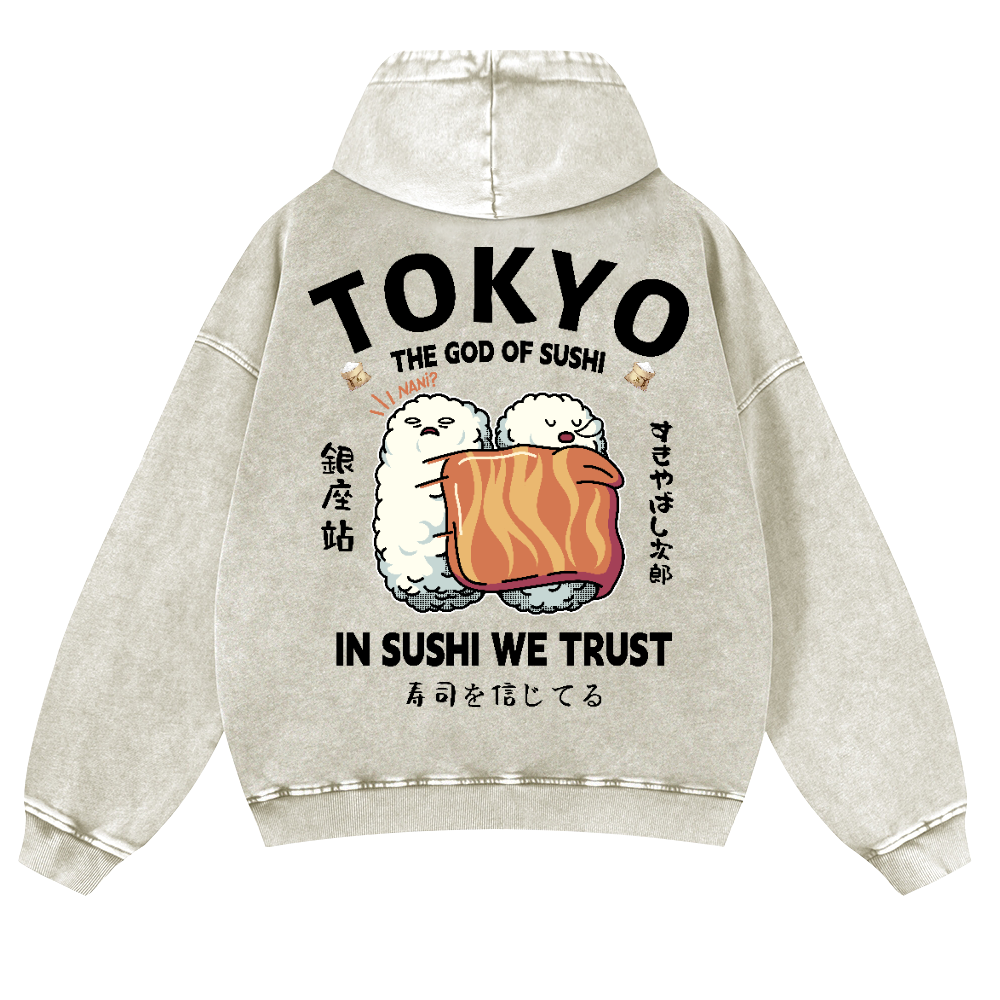 Sushi Vintage Washed Cotton Back Art Hoodie