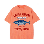 Tsukiji Market Tuna Fish Tokyo Japan Vintage Wash Japanese Design T-Shirt