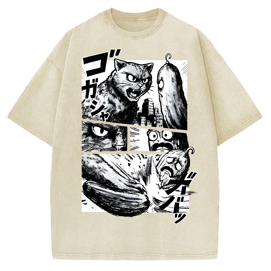 Cat vs Zucchini Vintage Washed T-shirt